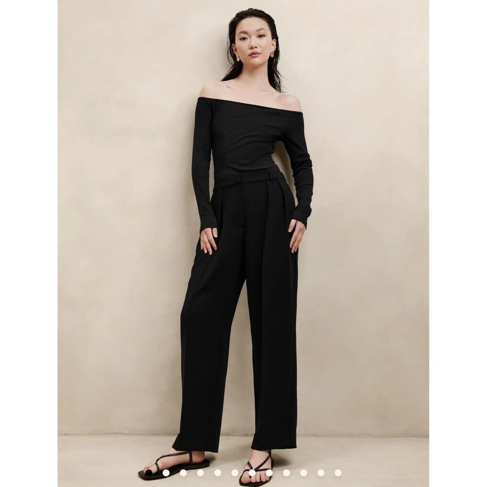 New Banana Republic Relaxed Wide Leg Pleated Trouser 8 Preppy Black Office NWT